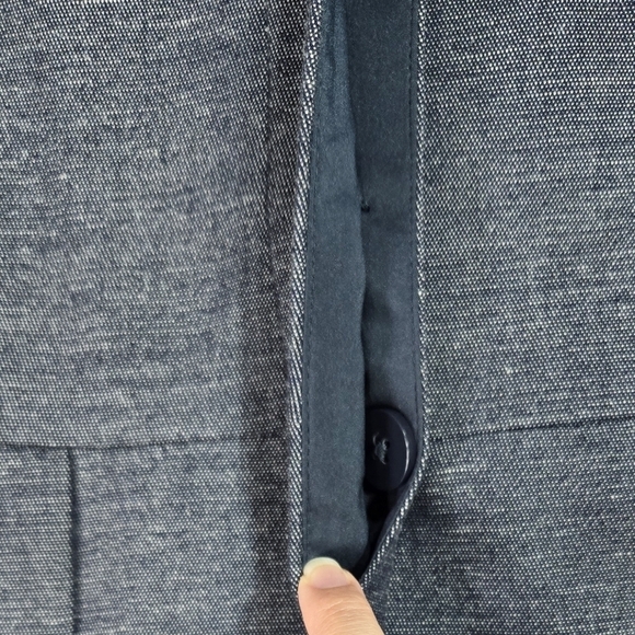 Calvin Klein Blue Collarless Hidden Button Peplum Hem Blazer With Linen Preppy - Picture 5 of 12